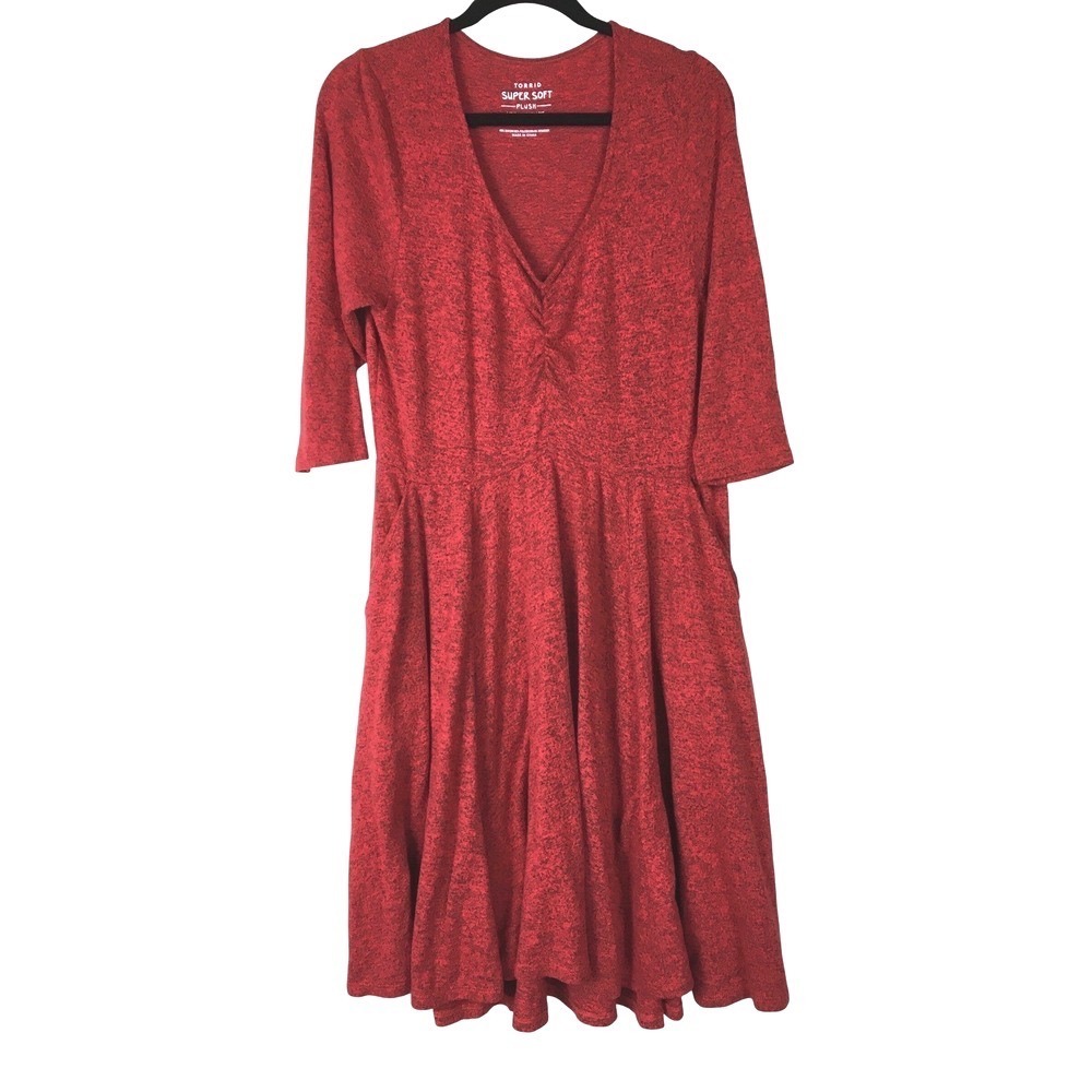 Torrid Super Soft Plush V-Neck Fit and Flare Dress 1 Red‎